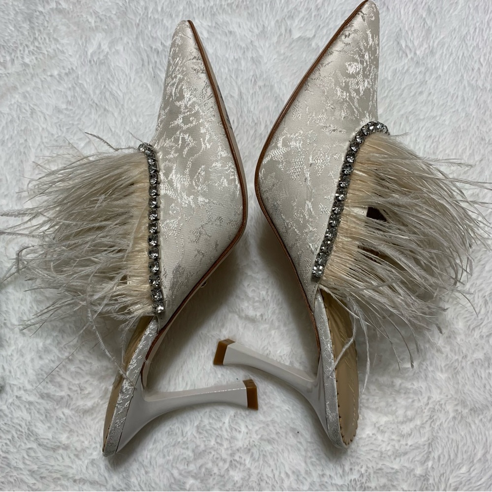 Antonio Melani x Nicola Bathie Liz Ostrich Feathers Rhinestone Dress Mules - Picture 13 of 16